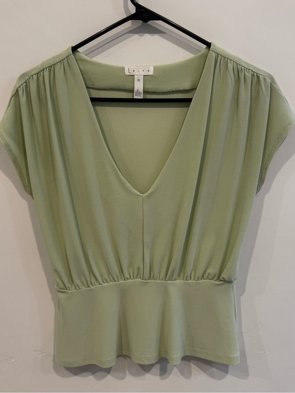 Leith Light Sage V-Neck Peplum Top